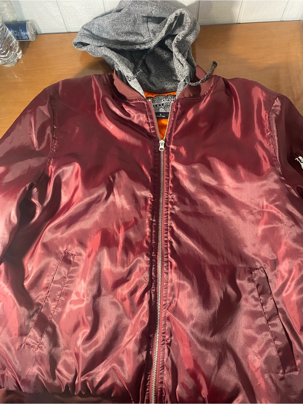 Brooklyn Cloth Burgundy Bomber Jacket with Grey Hood